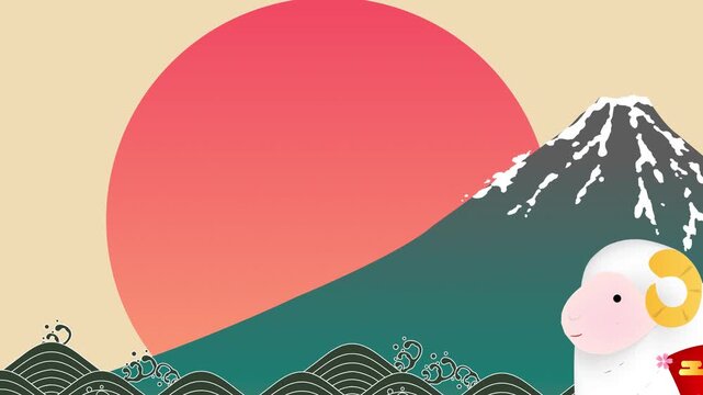 Sheep Standing Before Mount Fuji at Sunrise 4K