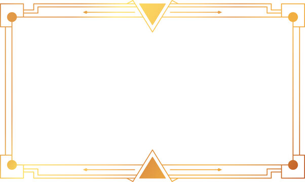 Art deco style gold frame with triangles and geometric details isolated on white background. Vintage luxury border for certificate or elegant party invitations.