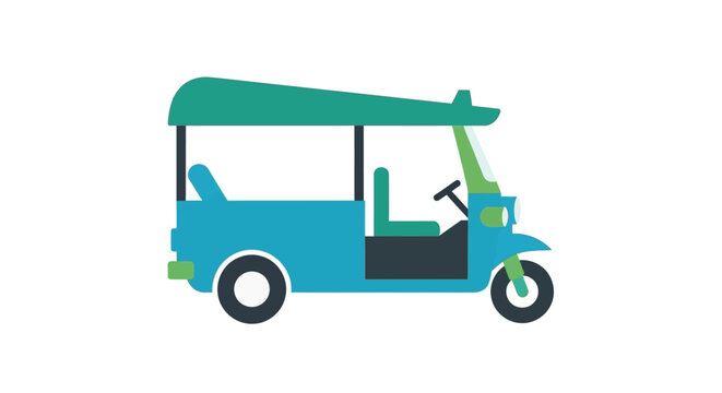 Turquoise and blue tuk-tuk auto rickshaw vehicle.
