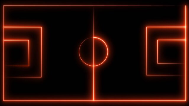 Red glowing neon soccer field pitch markings tactical strategy sports background animation loop
