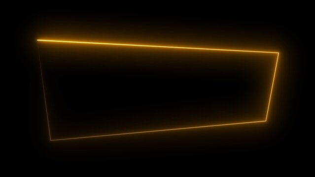 Red glowing neon trapezoid geometric frame border banner shape isolated on dark background digital design
