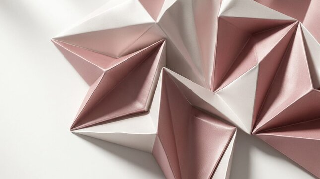 Elegant 3D geometric origami pattern background with pink and white folded paper shapes