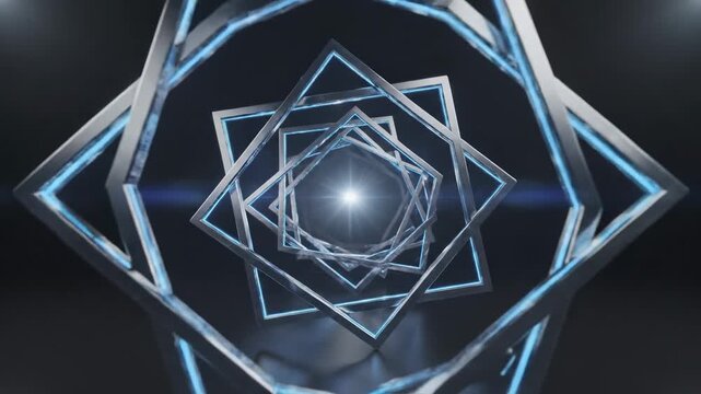 Geometric Frames spinning and converging in a luminous tunnel