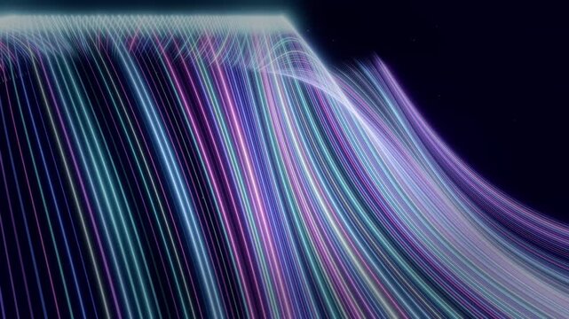 多色の流れる光線が重なる抽象デジタル曲線