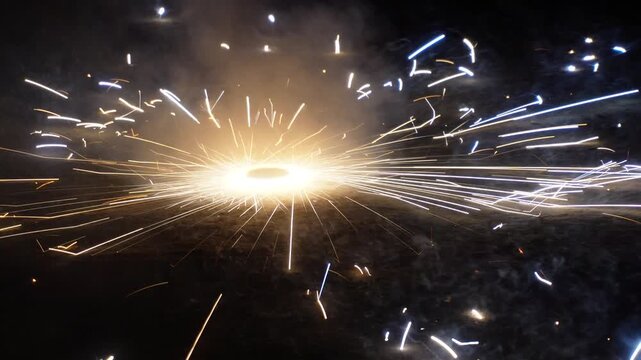 Chakri ground spinner firework glowing during diwali