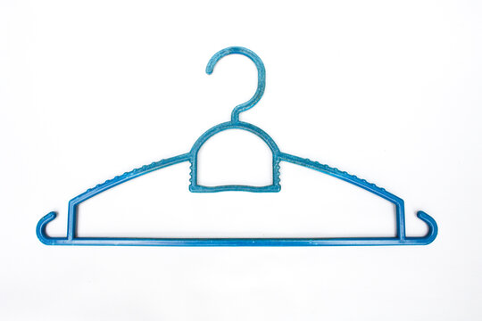 Blue plastic clothing hanger isolated on white background