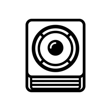Vector illustration of vector icon of a modern speaker box with a prominent circular woofer and grille design, representing audio equipment and sound technology