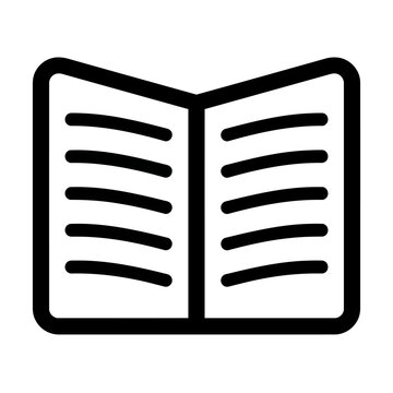 Vector illustration of open book icon with pages and text lines, simple flat vector illustration of a reading material or manual guide symbol for web and mobile interface