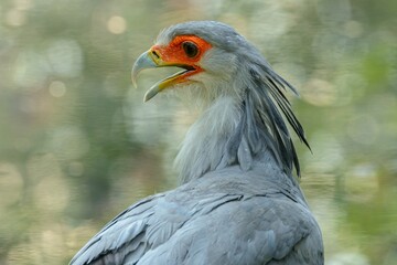 Profile portrait of a secretary bird with orange face © CN Pixels