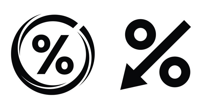 Black Percentage Drop and Decreasing Discount Vector Icon Set