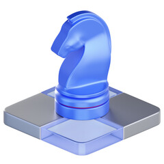 3D Blue Chess Knight Piece Icon on Tiled Strategy Platform  © Rolas Design