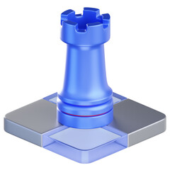 3D Blue Chess Rook Castle Piece Icon on Strategy Tile Base  © Rolas Design