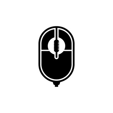 Vector illustration of computer mouse icon, simple black vector illustration of a wired mouse with a scroll wheel