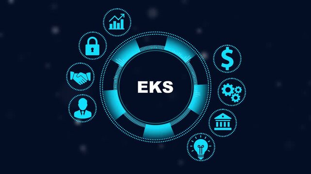 Eks technology concept with animated digital hud interface and business abstract cyber security and cloud computing network background