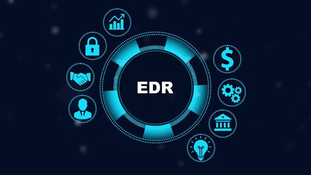 Edr endpoint detection and response cyber security concept with digital hud interface and network security animation