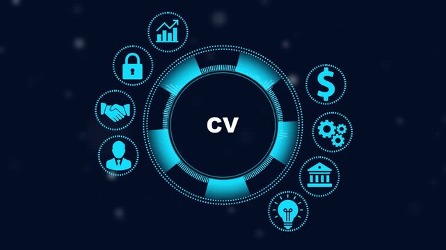 Digital cv and resume concept with animated hud interface and business for career development and recruitment presentations