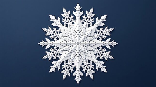 White 3D Paper Cut Snowflake Isolated on Dark Blue Background for Winter