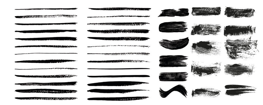 Set of Brush strokes text boxes, Paintbrush Grunge design elements, Hand drawn Grunge texture, Horizontal, Lines, vector illustrator