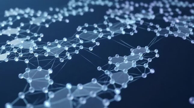 Molecular Network Visualization Connecting Nodes in Abstract Digital Field