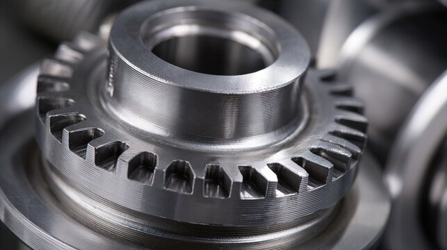 mechanism. Polished metal gear mechanism, industrial macro photography with metallic surface texture. safety posters.