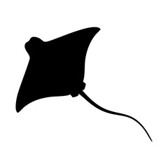 Black silhouette illustration of a stingray swimming isolated on white background  © fanny