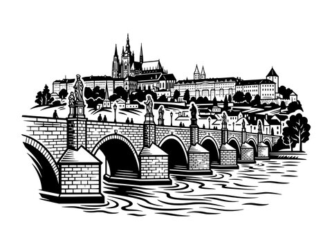 Charles Bridge and Prague Castle Illustration