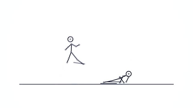 Stick figures performing martial arts moves in a storyboard layout