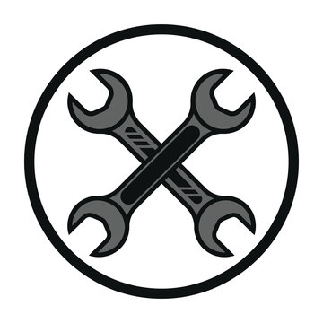 Two crossed wrenches in circle symbol icon tool
