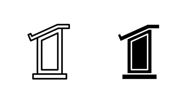 Lectern podium icons in outline and silhouette styles for professional speaking events and presentations.