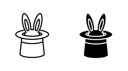 Magic hat with rabbit ears icons in line and silhouette styles for entertainment graphics. © Iqrabatool