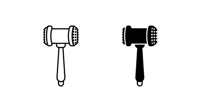 Meat tenderizer kitchen tool hammer outline and solid style icons.