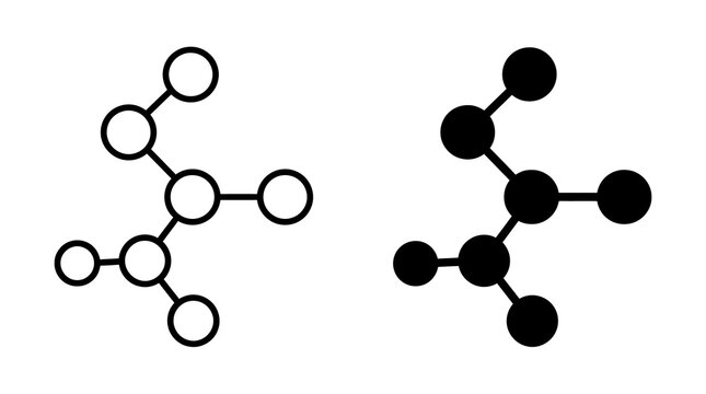 Molecule structure icon set in flat and outline styles for chemistry and scientific research.