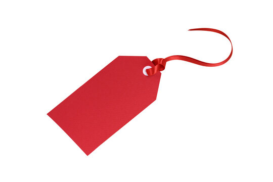  Blank red gift tag with ribbon isolated on transparent background