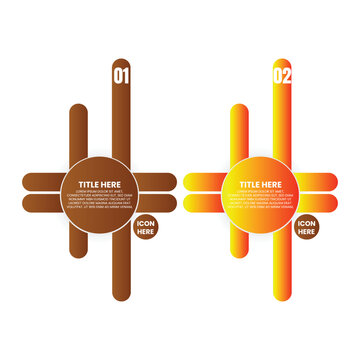Two Step Brown and Yellow Cross Shaped Infographic with Intersecting Rounded Bars and Numbered Circular Labels for Business Comparison