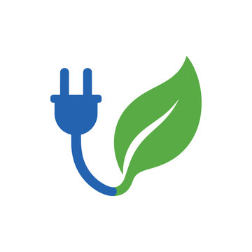 Eco electric plug with green leaf icon