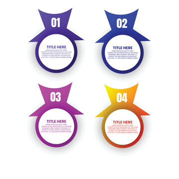 Four Step Colorful Drop Shape Infographic with Numbered Circular Labels in Purple Blue Magenta and Yellow for Business Presentations