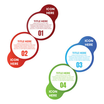 Four Step Connected Circle Infographic with Red Blue Green and Purple Numbered Nodes