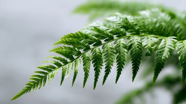 A close up of a vibrant green fern leaf with delicate fronds  softly blurred background  natural organic texture