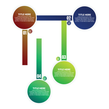 Four Step Vertical Timeline Infographic with Colored Numbered Markers and Connected Circular Labels for Project Management