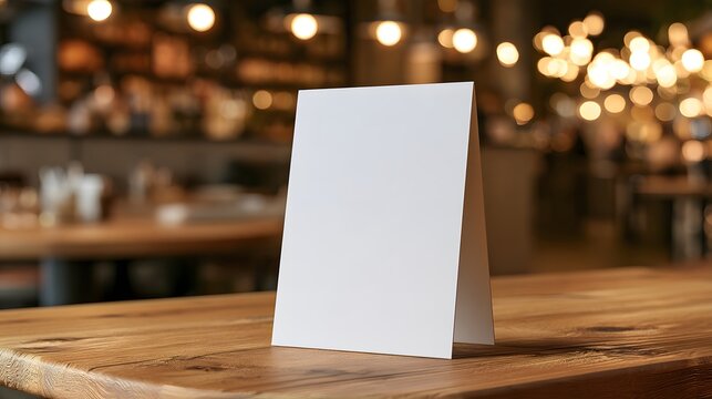 Blank table tent on wooden restaurant counter