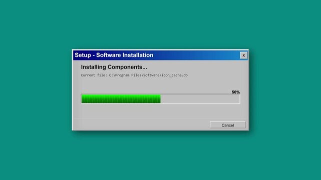 Installing Components Progress Bar Illustrating Software Setup and Configuration Process with Realistic Visual Representation of Data Transfer and Installation Stages on a Computer Screen