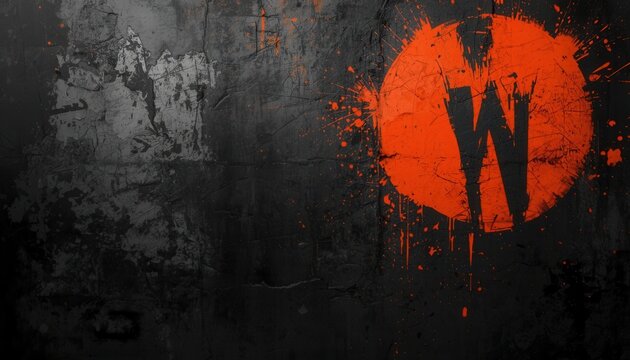 Dark Canvas Splash: A bold, abstract composition featuring a rough, textured dark surface splattered with vibrant orange paint, creating a dynamic and energetic visual.