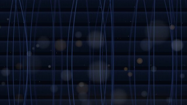 Fiber optic patch cables in dark server rack with blinking LEDs, drift loop 4K