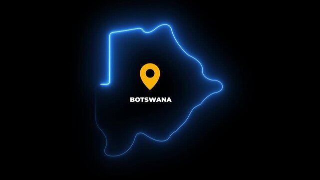 Botswana Map Outline with Location Pin Loop, Southern Africa Country Border, Digital Navigation, Travel, Tourism, Geography, Global Business concept motion video.