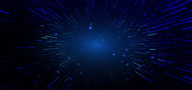 Abstract Blue Digital Technology Background with Futuristic Light Speed Lines.