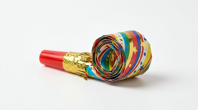 Colorful party blower or noisemaker streamer isolated on white background