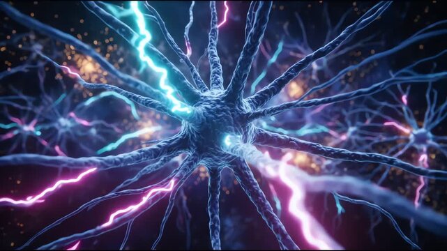 Neural network firing electrical impulses in microscopic view for world thinking day