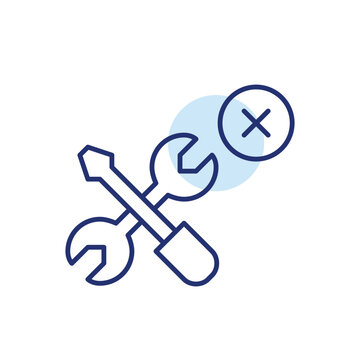 Hardware maintenance cancelled. Tools and cross. Pixel perfect, editable vector icon