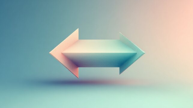 Abstract three-dimensional arrow icon representing direction with a gradient background in soft pastels and subtle shading effects