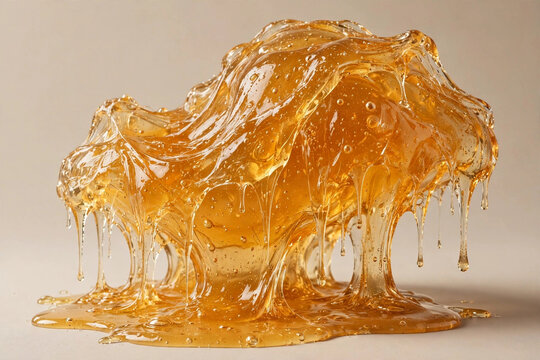 Translucent pastel amber jelly organic form melting on background
